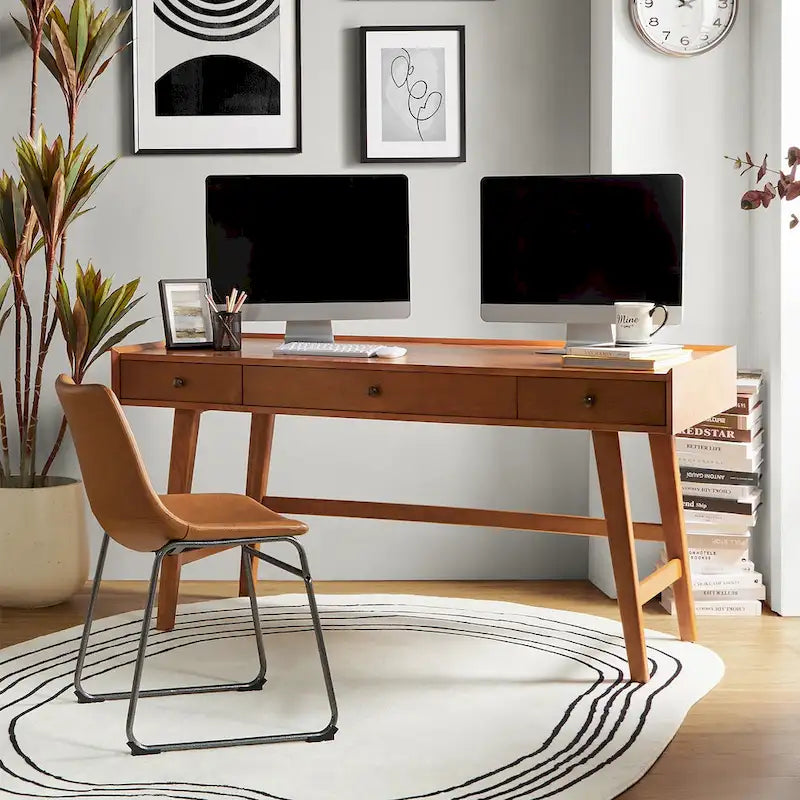 Bureau de travail de style Mid-century avec tiroir de séparation, gestion des câbles et station de charge