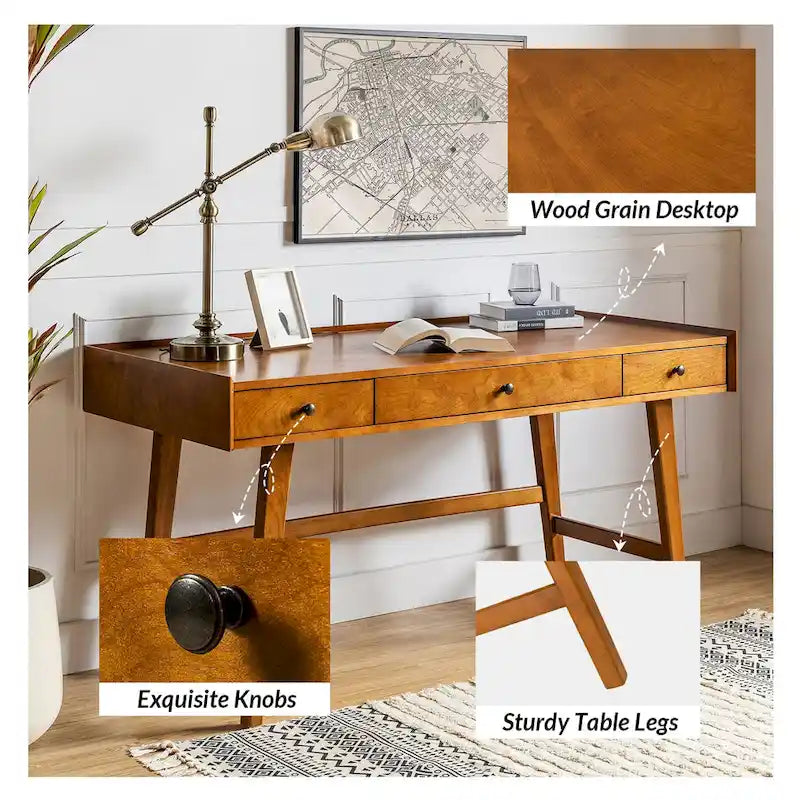 Bureau de travail de style Mid-century avec tiroir de séparation, gestion des câbles et station de charge