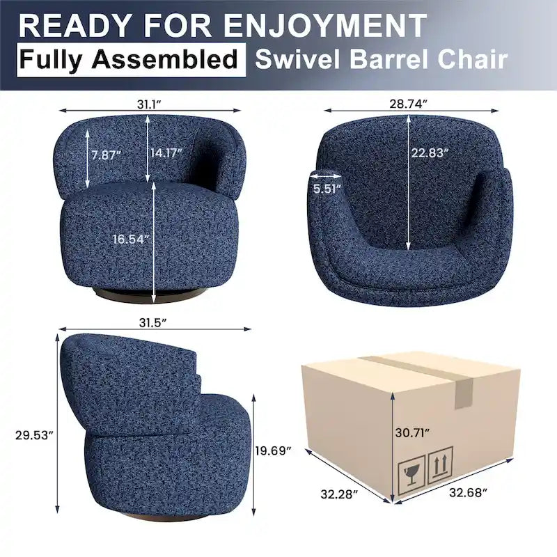 Fauteuil club pivotant rembourré entièrement assemblé