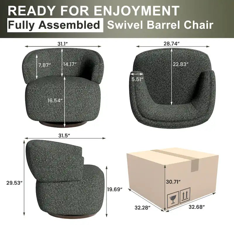 Fauteuil club pivotant rembourré entièrement assemblé