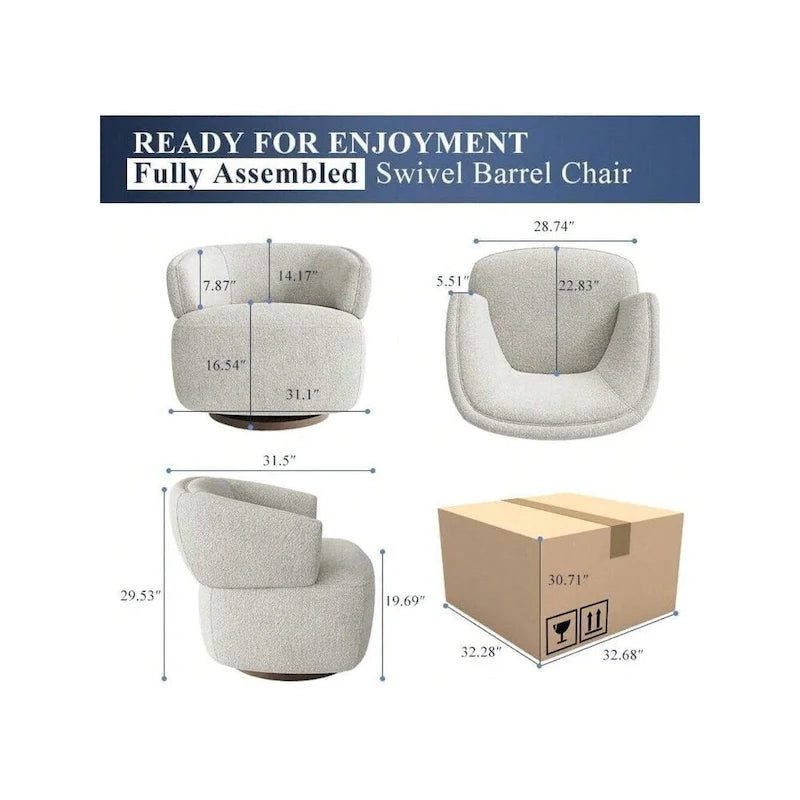 Fauteuil club pivotant rembourré entièrement assemblé