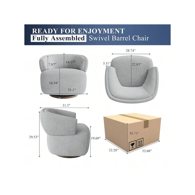Fauteuil club pivotant rembourré entièrement assemblé