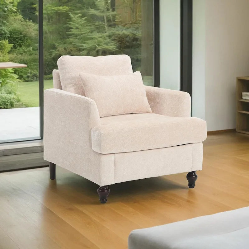 Fauteuil simple en chenille, fauteuil d'appoint rembourré avec coussin moelleux, fauteuil de lecture moderne du milieu du siècle
