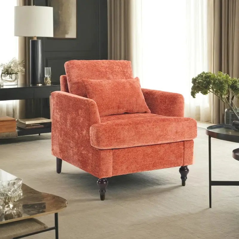 Fauteuil simple en chenille, fauteuil d'appoint rembourré avec coussin moelleux, fauteuil de lecture moderne du milieu du siècle