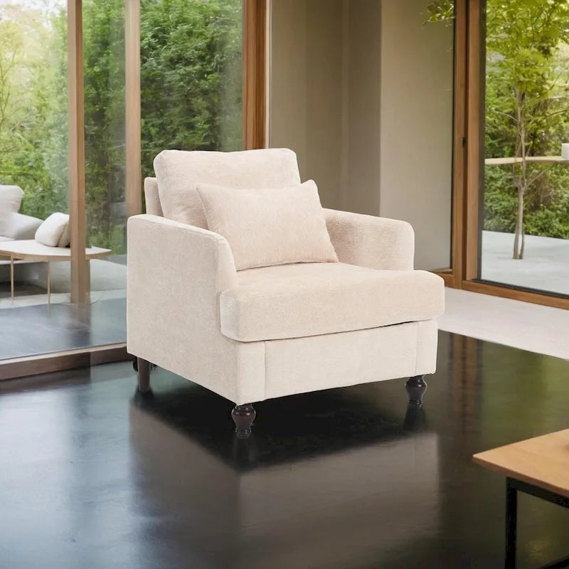 Fauteuil simple en chenille, fauteuil d'appoint rembourré avec coussin moelleux, fauteuil de lecture moderne du milieu du siècle
