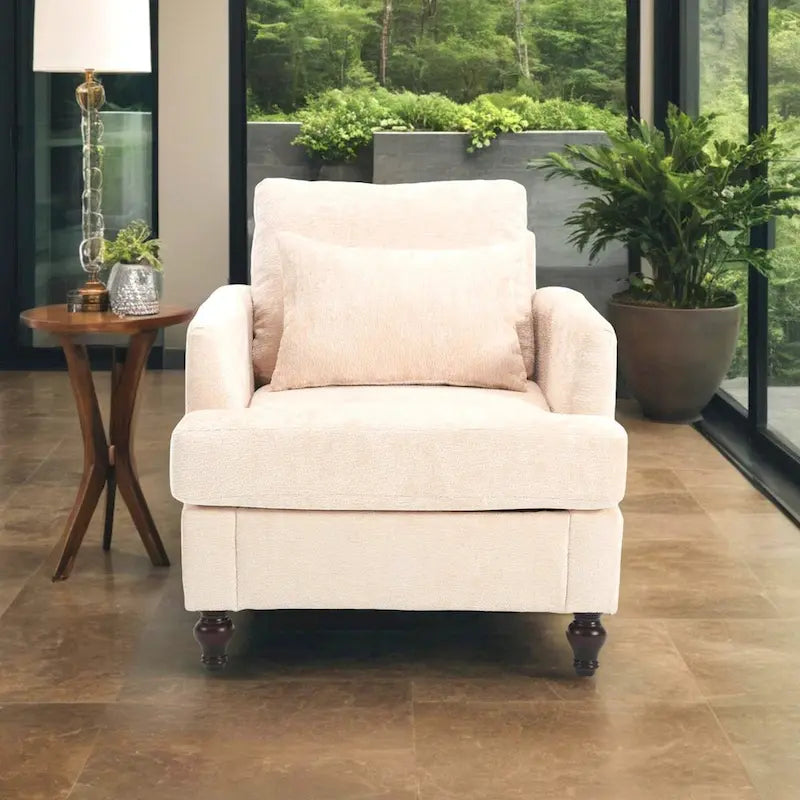 Fauteuil simple en chenille, fauteuil d'appoint rembourré avec coussin moelleux, fauteuil de lecture moderne du milieu du siècle