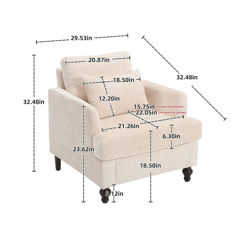 Fauteuil simple en chenille, fauteuil d'appoint rembourré avec coussin moelleux, fauteuil de lecture moderne du milieu du siècle