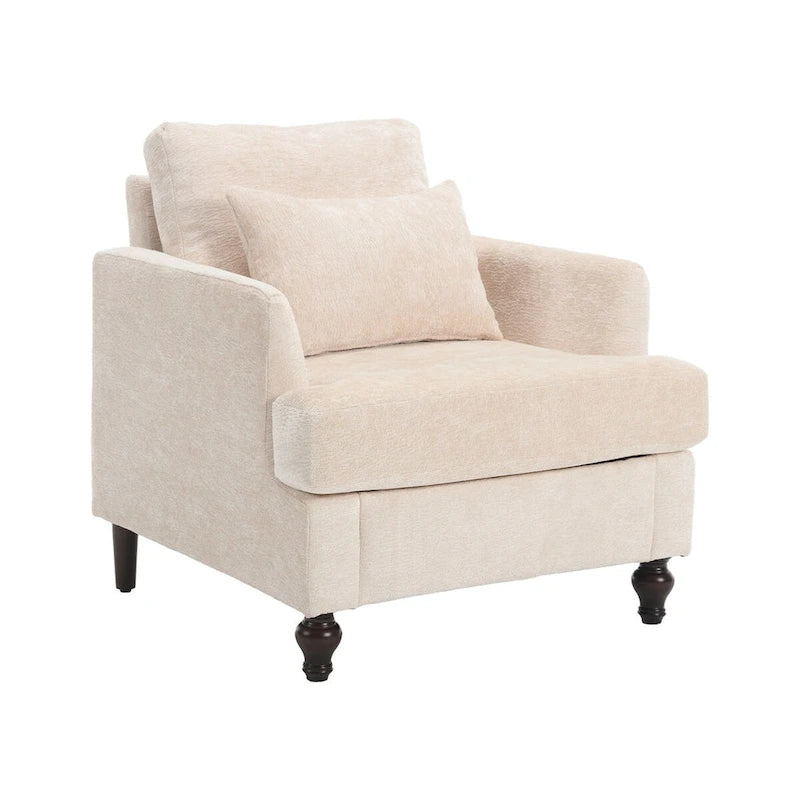 Fauteuil simple en chenille, fauteuil d'appoint rembourré avec coussin moelleux, fauteuil de lecture moderne du milieu du siècle