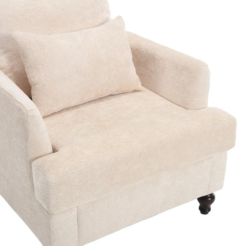 Fauteuil simple en chenille, fauteuil d'appoint rembourré avec coussin moelleux, fauteuil de lecture moderne du milieu du siècle