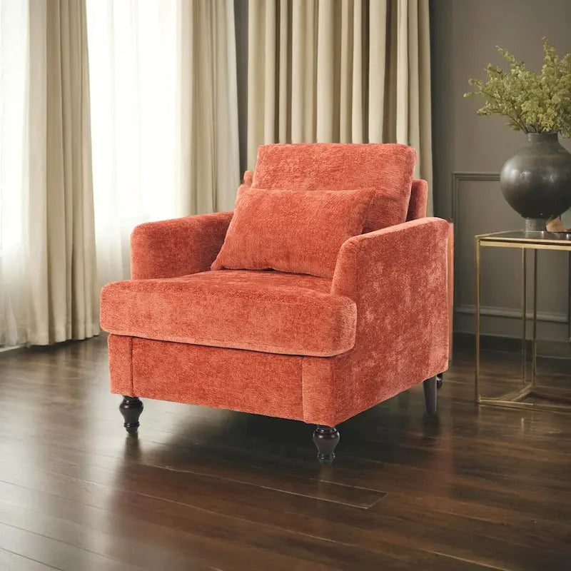 Fauteuil simple en chenille, fauteuil d'appoint rembourré avec coussin moelleux, fauteuil de lecture moderne du milieu du siècle