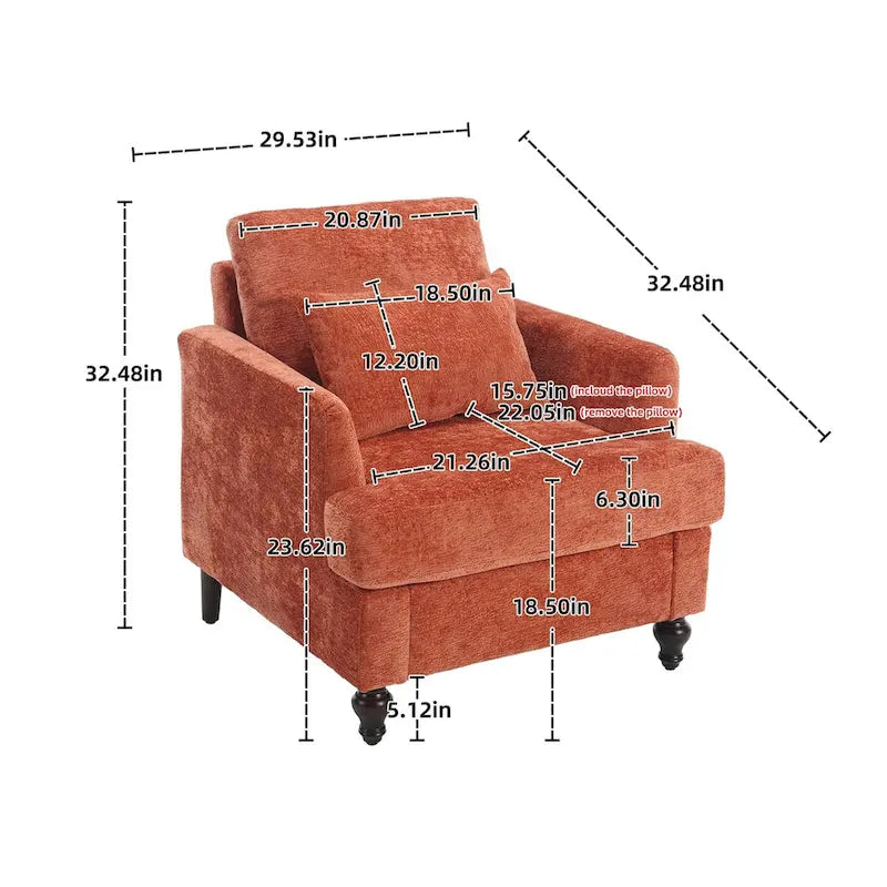 Fauteuil simple en chenille, fauteuil d'appoint rembourré avec coussin moelleux, fauteuil de lecture moderne du milieu du siècle