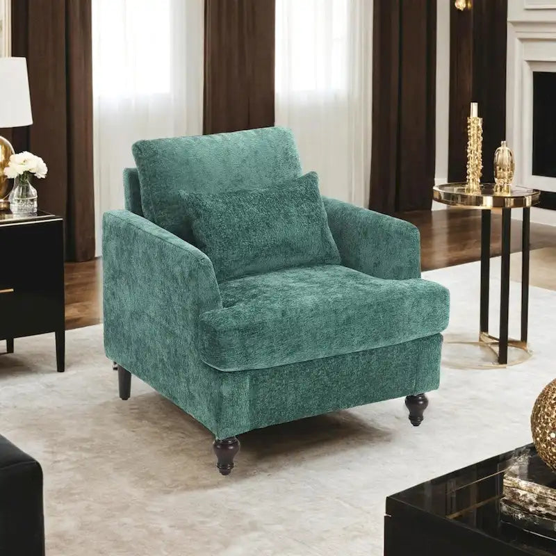 Fauteuil simple en chenille, fauteuil d'appoint rembourré avec coussin moelleux, fauteuil de lecture moderne du milieu du siècle