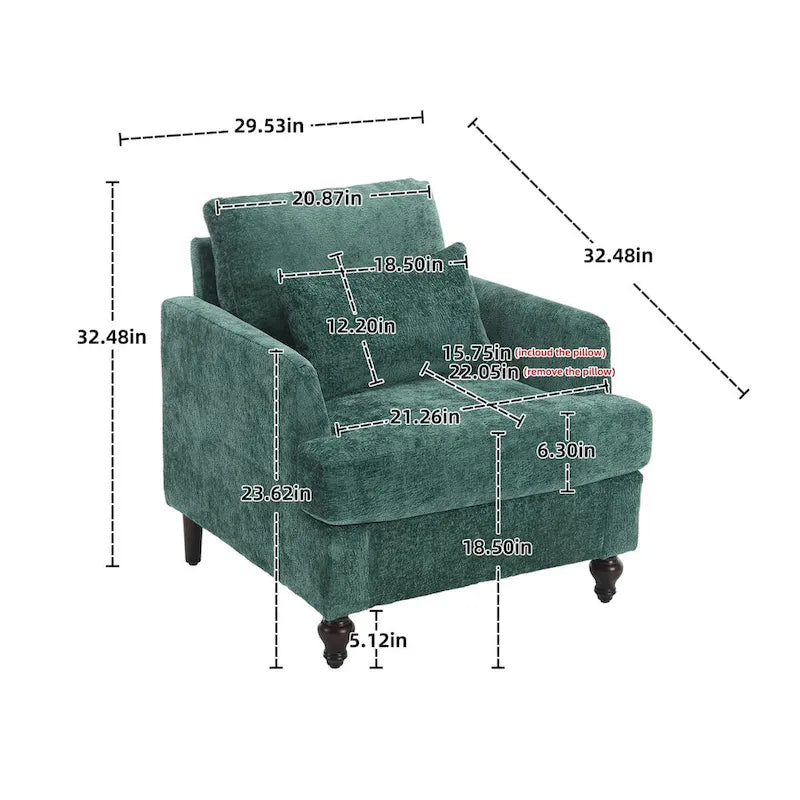 Fauteuil simple en chenille, fauteuil d'appoint rembourré avec coussin moelleux, fauteuil de lecture moderne du milieu du siècle