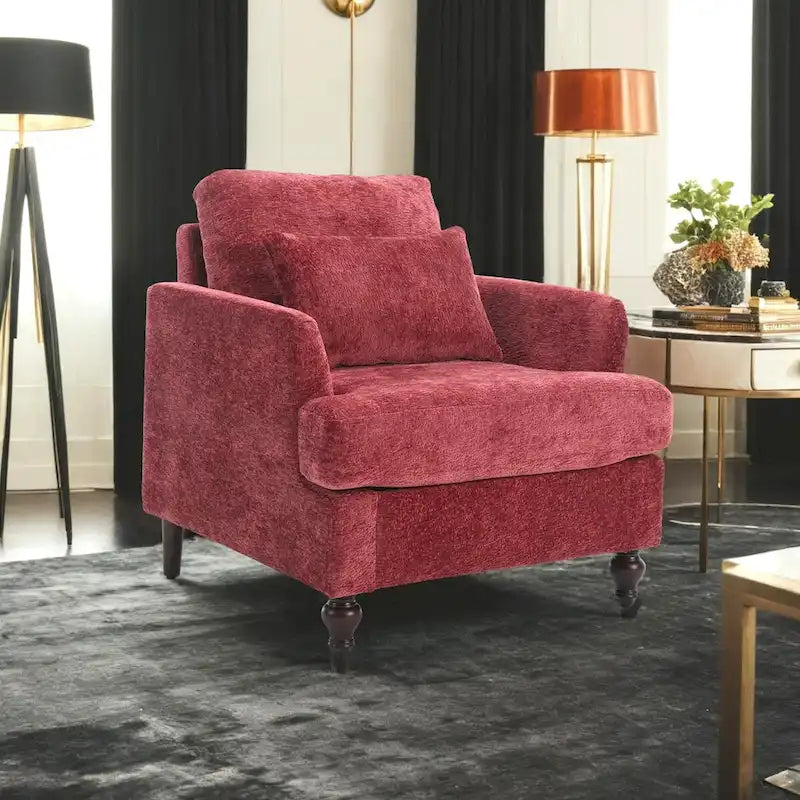 Fauteuil simple en chenille, fauteuil d'appoint rembourré avec coussin moelleux, fauteuil de lecture moderne du milieu du siècle