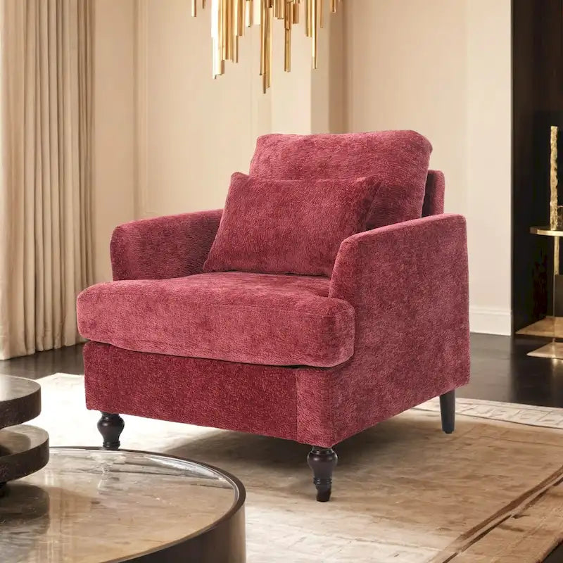 Fauteuil simple en chenille, fauteuil d'appoint rembourré avec coussin moelleux, fauteuil de lecture moderne du milieu du siècle