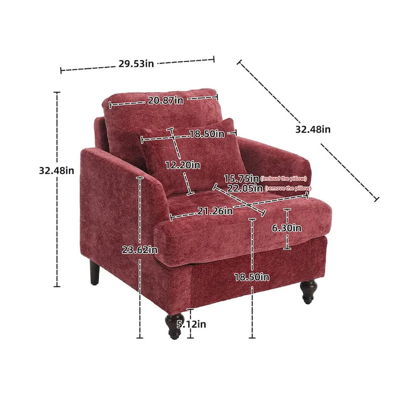 Fauteuil simple en chenille, fauteuil d'appoint rembourré avec coussin moelleux, fauteuil de lecture moderne du milieu du siècle