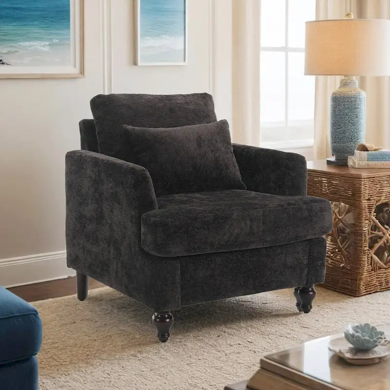 Fauteuil simple en chenille, fauteuil d'appoint rembourré avec coussin moelleux, fauteuil de lecture moderne du milieu du siècle