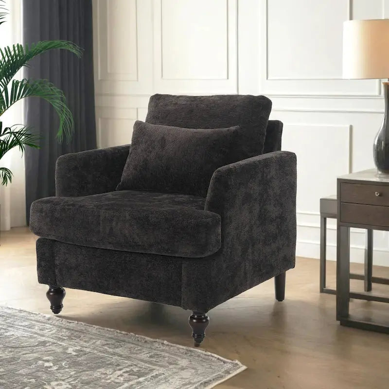 Fauteuil simple en chenille, fauteuil d'appoint rembourré avec coussin moelleux, fauteuil de lecture moderne du milieu du siècle