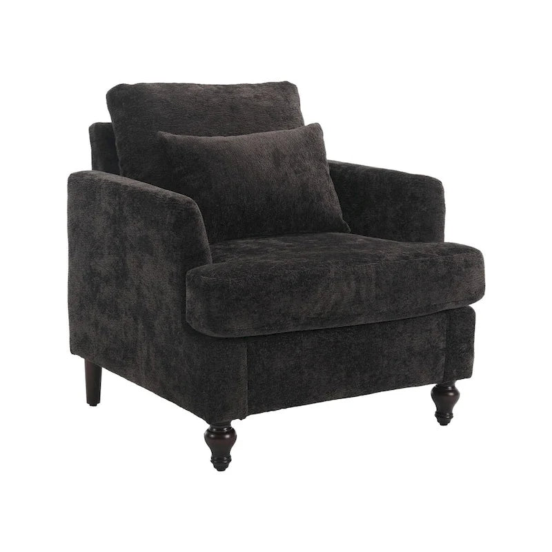 Fauteuil simple en chenille, fauteuil d'appoint rembourré avec coussin moelleux, fauteuil de lecture moderne du milieu du siècle