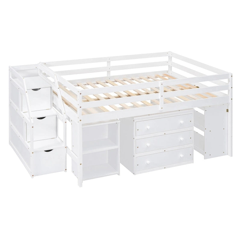 Lit mezzanine pleine taille avec bureau coulissant et 3 tiroirs