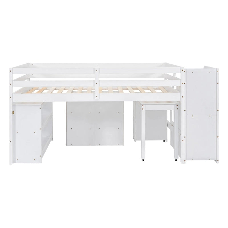 Lit mezzanine pleine taille avec bureau coulissant et 3 tiroirs