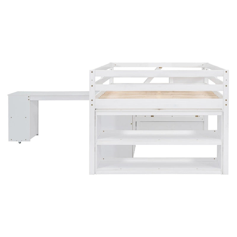 Lit mezzanine pleine taille avec bureau coulissant et 3 tiroirs