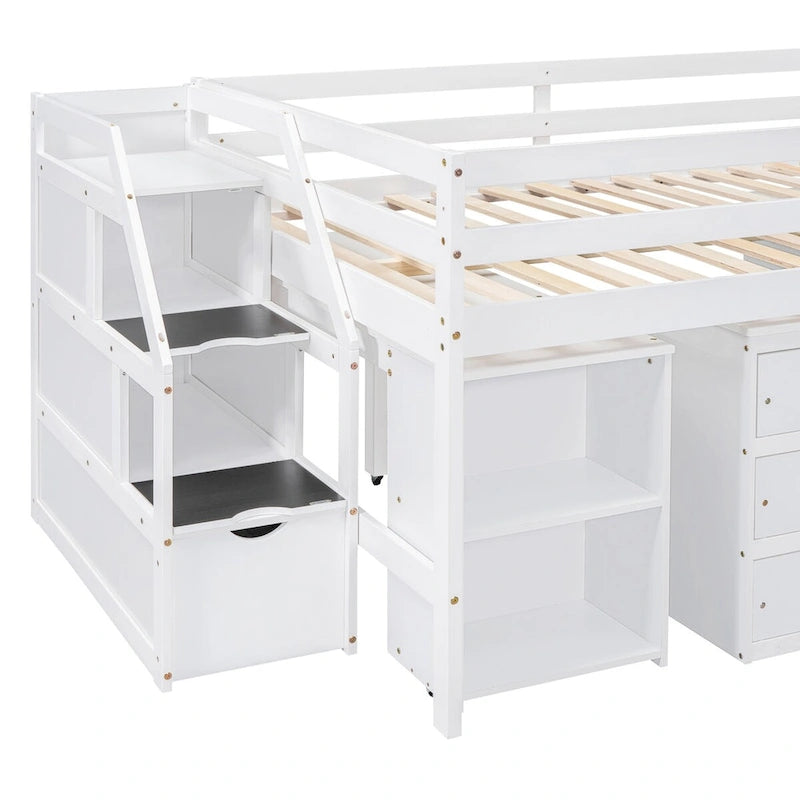 Lit mezzanine pleine taille avec bureau coulissant et 3 tiroirs