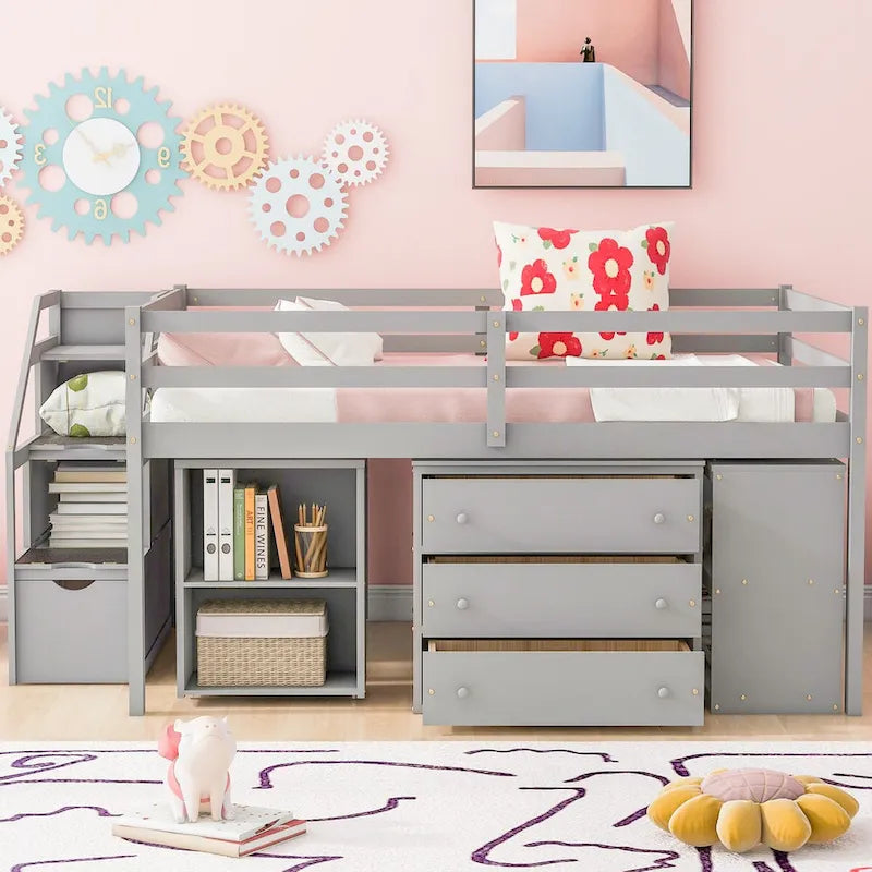 Lit mezzanine pleine taille avec bureau coulissant et 3 tiroirs