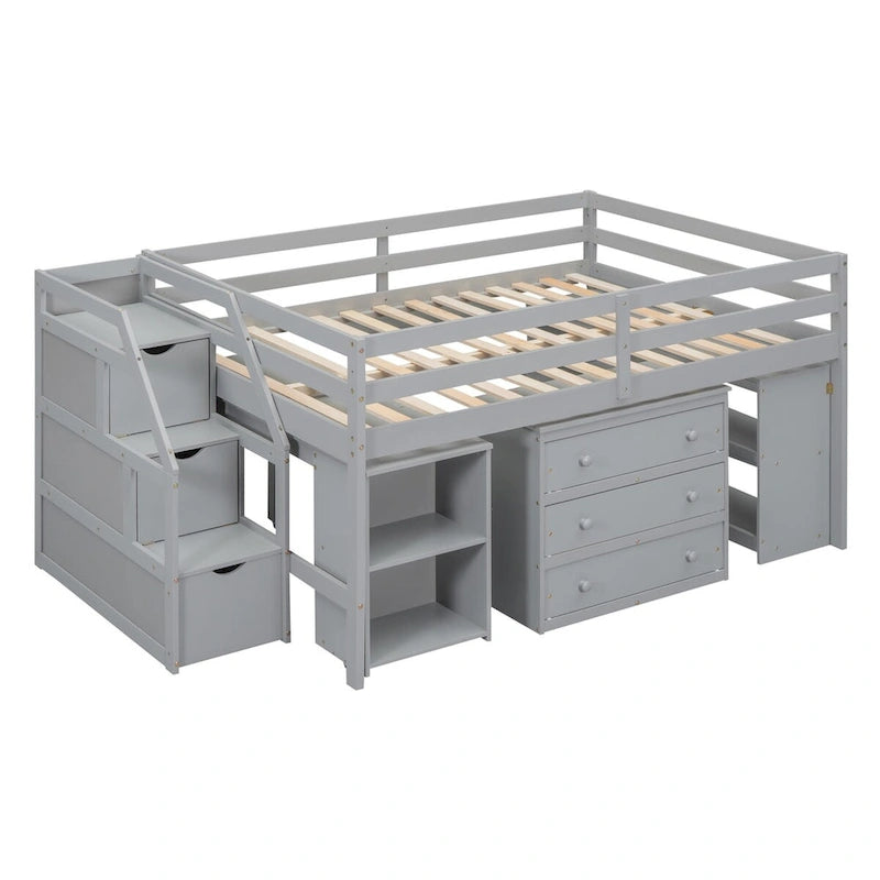 Lit mezzanine pleine taille avec bureau coulissant et 3 tiroirs