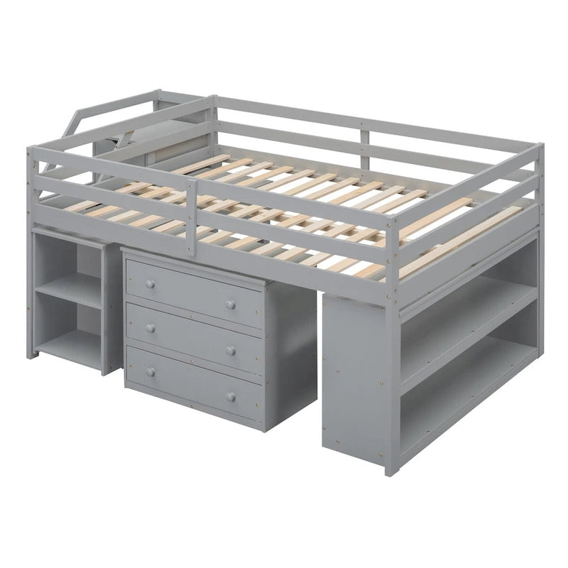 Lit mezzanine pleine taille avec bureau coulissant et 3 tiroirs
