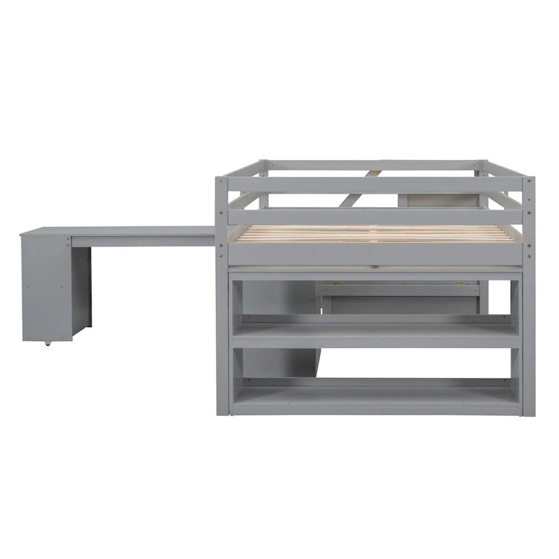 Lit mezzanine pleine taille avec bureau coulissant et 3 tiroirs