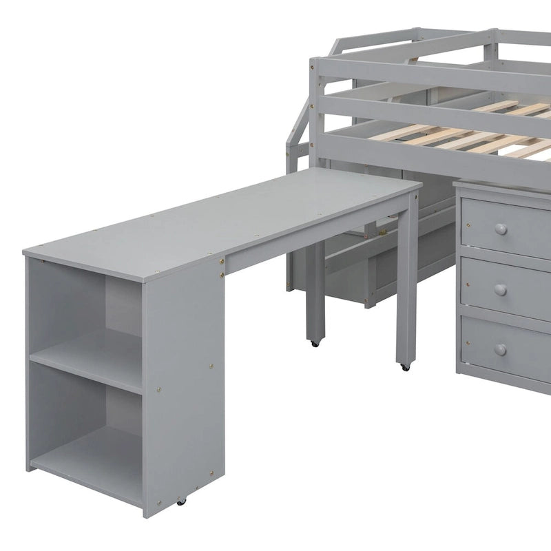 Lit mezzanine pleine taille avec bureau coulissant et 3 tiroirs