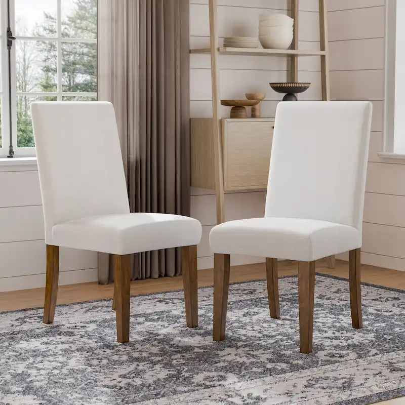 Chaises de salle à manger rustiques rembourrées en tissu ivoire (lot de 2)